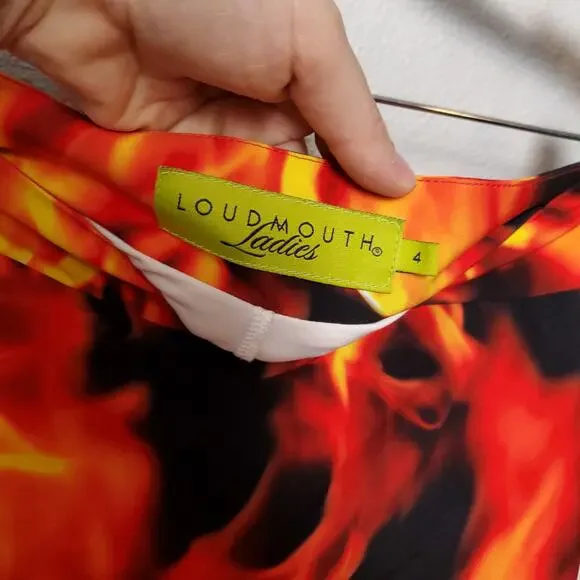 LOUDMOUTH Fire Flames Print Tennis Gold Skort Skirt